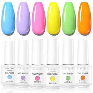 Nail Gel Makartt Polish Couleurs vives HOT ROSE VERTE BLEU PRIOL PURPLE Jaune 6 PCS 8 ml Nails d'été Faire tremper UV LED Q240507