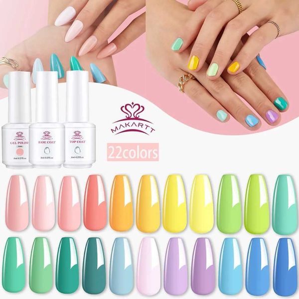 Nail Gel Makartt POSITION Kit - Pasttel Jaune rose rouge bleu bleu vert Purple Couleurs 8 ml Base Top Coat Q240507