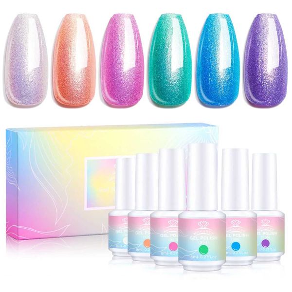 Nail Gel Makartt POLOSIE Set Kit de perle de paillettes 6 couleurs arc-en-ciel 8 ml rose bleu sliver sirène trempage du Q240507