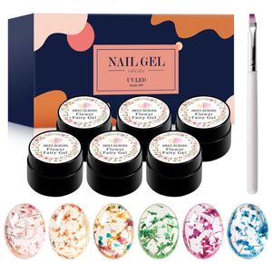 Nail Gel MEET ACROSS 7pcs ensemble de fleurs séchées naturelles 5ml Soak Off Art Vernis Fleurs Polish DIY Design Manucure