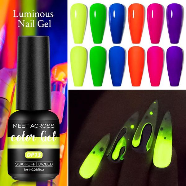 Nail Gel MEET ACROSS 8ml Luminous Polish Hybrid Semi Permanente Soak Off Enamel Barnices UV que brillan en la oscuridad