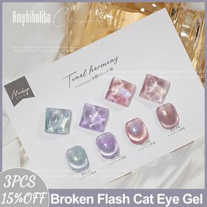 Gel pour les ongles MUSELUOGE 4 couleurs / set Broken Flash Crystal Cat Eye Gel Vernis à Ongles 15 ml Semi Permanent Soak Off Gel UV LED Vernis à Ongles Magnétique 230703