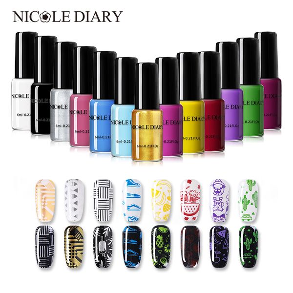 Nail Gel NICOLE DIARY 13pcs Negro Blanco Estampado Esmalte Barniz Oro Plata Arte Sello Aceite para Placa Manicura Impresión 230715