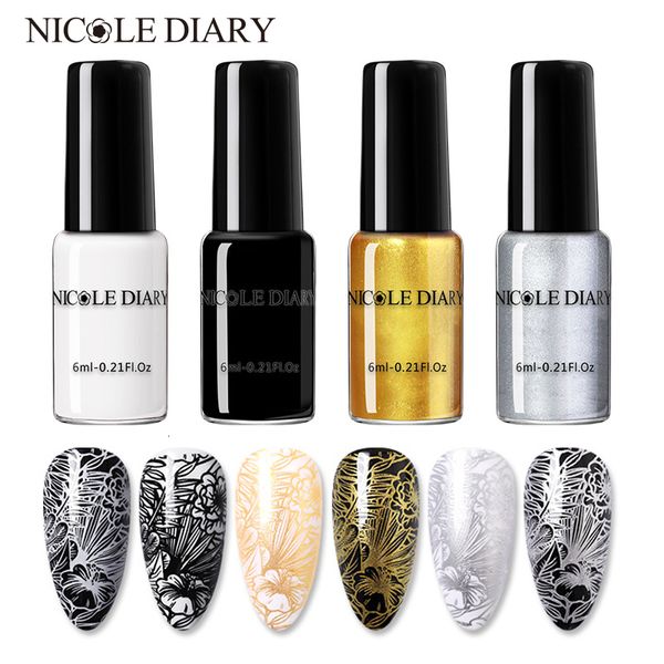 Gel pour les ongles NICOLE DIARY 6ml Stamping Vernis à ongles Noir Blanc Nail Art Impression Vernis Timbre pour Ongles Vernis à Ongles Hybride Laques 230706