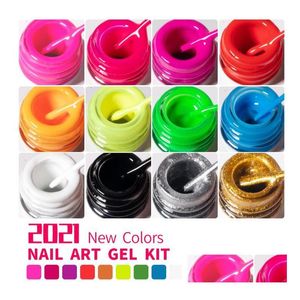 Nagelgelkwaliteit 12 kleuren Art Griter Paint Set Kit Langdurige eenvoudig schilderen UV Poolse drop levering Health Beauty Dhyij