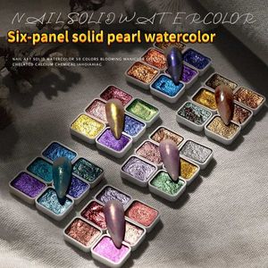 Nagelgel zes kleuren / doos massief parelmoer met aquarel halo lijm salon speciaal goud poeder kleur schilderij polish set q240507