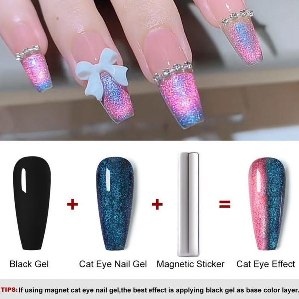 Gel de uñas Adhesivo fuerte Pegamento de terapia sólido Dos colores Cambio de color Arte Extender Gatos Esmalte de ojos Rojo y azul Polarizado 230718