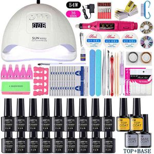 Nail Gel Toy Lnwpyh Set Uv Led Lamp Dryer con 18 12 piezas Kit de esmalte Soak Off Manicure Tools Taladro eléctrico 0328