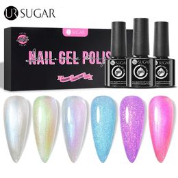 Nail Gel UR SUGAR 6 pièces/ensemble Kit de vernis à ongles Gel Semi Permanent Aurora paillettes Gel de Base en caoutchouc tremper UV LED vernis à ongles boîte-cadeau bricolage 231124