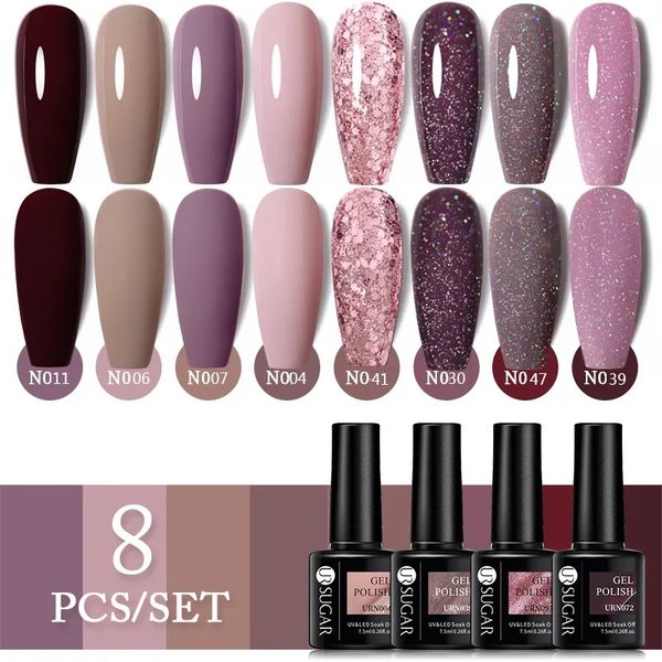 Nail Gel UR sucre Gel vernis à ongles ensemble 8 pièces paillettes Gel vernis Kit pour manucure semi-permanent hybride tremper UV LED vernis à ongles 231124