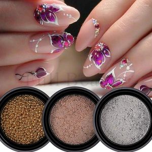 Paillettes ￠ ongles 0,6 mm en or rose caviar en acier perles en gel en gel pointes polonais artisanat mini-perle ronde bijoux 3d art d￩coration sa026