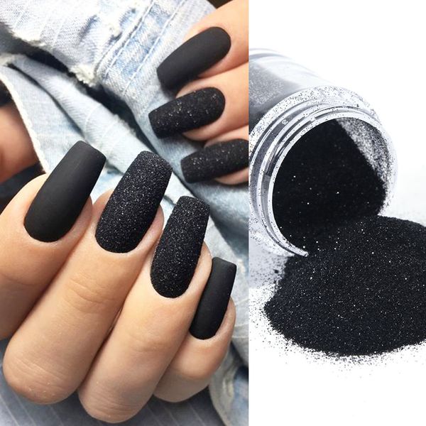 Nail Glitter 1 Caja Negro Blanco Nail Art Sugar Powder Polvo de inmersión brillante Polvo de lana Efecto de caramelo Nails Art Chrome Pigment Glitter NTMN0108 230705