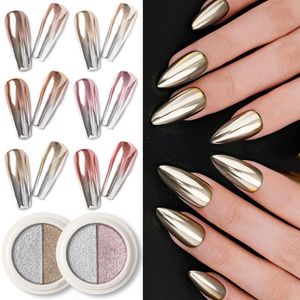 Nagelglitter 1 doos massief spiegel poeder roosgoud zilver metallic chroom pigment schittering voor nagels UV -gel Pools 230814