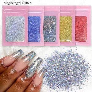 Nagelglitter 1 ozbag kunst laser zilveren gouden poeder sprankelend gemengde pailletten fijne stofgel polish manicure nagels decoraties 230814