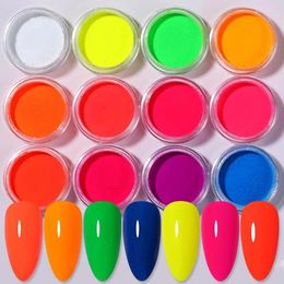 Nagelglitter 1 set fluorescerend neon pigment nagels poeder snoep kleur wrijven stofgel polish chroom diy manicure decoratie