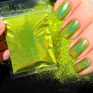 Paillettes pour ongles 10 g/sac, poudre Laser scintillante vert rouge rose, pigment réfléchissant holographique Super fin, vernis Gel chromé