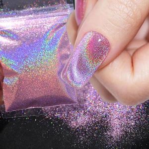 Brillo de uñas 10 gramos (0,2 mm) Láser reflectante Polvo rosa Brillante Súper fino Pigmento holográfico Gel Polaco Cromo FT