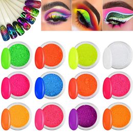 Nagel glitter 12 doos set neon poeder oogschaduw stof fluorenscentie effect nagels pigment chroom diy decor