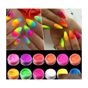 Nagelglitter 12 dozen/set fluorenscentie nagels poeder colorf glitters zomers vlokken stof kunstdecoraties drop levering gezondheid schoonheid schoonheid s dhwqs