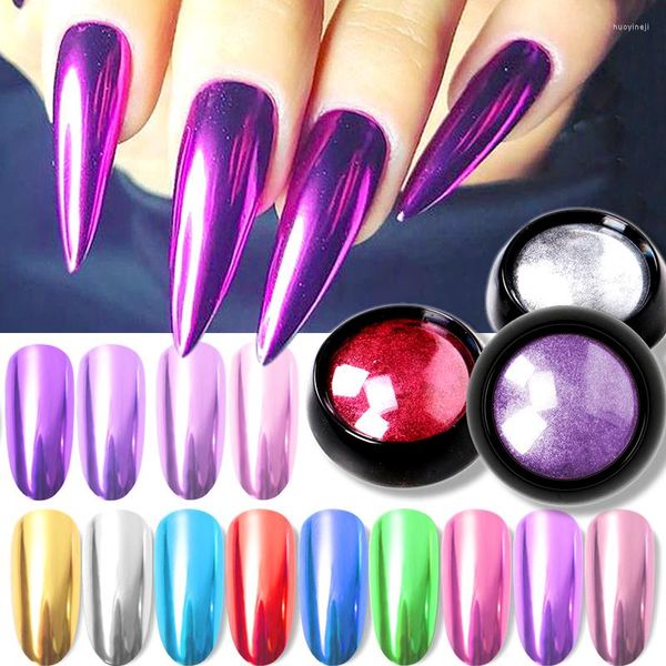 Brillo de uñas 12 colores/set espejo en polvo holográfico cromo pigmento metálico polvo DIY arte inmersión