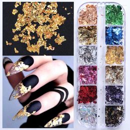 Nagelglitter 12 rooster goudfolies nagels pailletten onregelmatige aluminium metallic foliepoeder poeder Act Accessoires Manicure