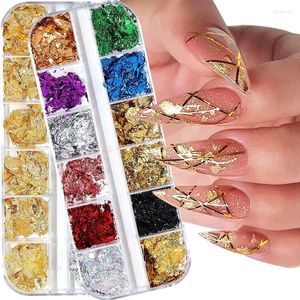 Nail Glitter 12 Grids Sparkly Foil Nails Sequins Irregular Aluminum Gold Red Design Flakes Gel DIY Manicures Accessories Prud22