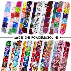 Nail Glitter 12 GridsSet Mixed size Nail Glitter Flakes 3D Sequins Paillette Powder Charm Nail Art Decoration Manicure tools CT0120 230705