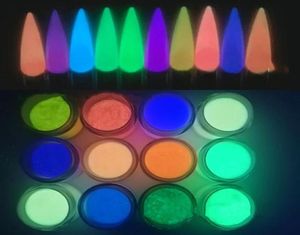Paillettes à ongles 12 pots 12Colors poudre Colore Glow dans le trempage en acrylique foncé pour les ongles Glowinthedark7679917