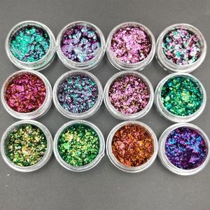 Nagelglitter 12 stks/set kameleon chroom glitter vlokken nagel kunst spiegel poeder holo pigment oogschaduw nagel glanzende pailletten nagel kunst decoraties 230302