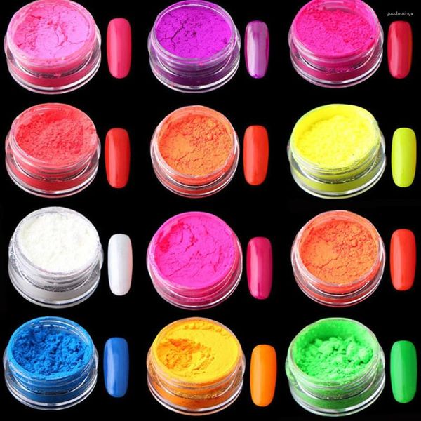 Nail Glitter 12pcs / Set Néon Poudre Fard À Paupières Poussière Effet Fluorescent Pigment Chrome Décoration Manucure