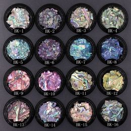 Nail Glitter 16 Potten 3D Onregelmatige Art Abalone Seashell Plakjes Shell Stuk Kleurrijke Manicure Vlokken 230704