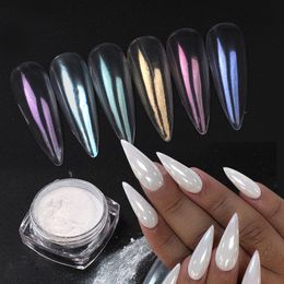 Brillo para uñas 1 caja Moonlight Pearl Powder Shimmer Mirror White Chrome Pigment Rub Mermaid Dust Polish para manicura JI8016 230808