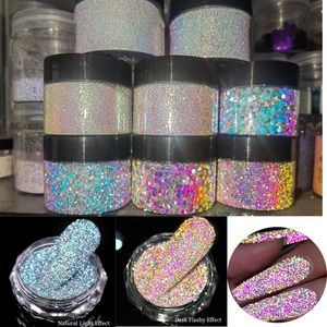 Nagelglitter 1box reflecterend poeder voor nagels iriserende vlokken pailletten stof sparkly flash disco Poolse gel chroompigmenten 230814