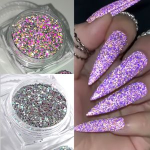 Nail Glitter 1Box Poudre Réfléchissante Paillettes Pour Ongles Holographique Iridescent Diamant Chrome Pigment Flake Poussière Manucure Accessoires 230808