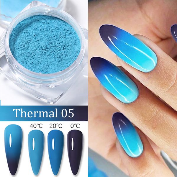 Nail Glitter 1Box Poudre Thermique 3 couches Couleur Changeante Effet Art Coloré Chrome Pigment Poussière UV Gel Polonais Manucure Décoration 230808