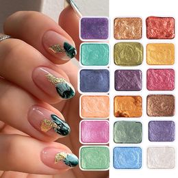 Paillettes à ongles 1set aquarelle gel pigment potentiel de perle de perle de perle miroir art aurore décor en poudre manucure tr19151 230714