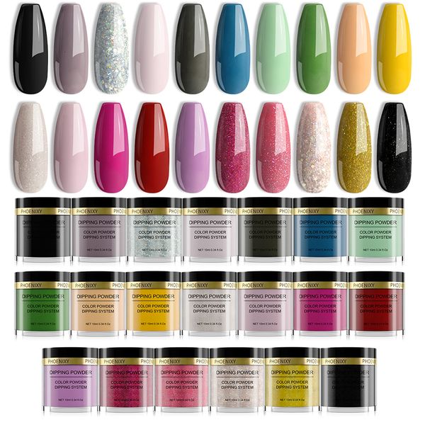 Nail Glitter 20Pc Trempage Poudre À Ongles Ensemble 10ml Poudre De Paillettes Pas Besoin Lampe Cure Naturel Sec Longue Durée Paillettes Poudre Pour Kit De Poudre De Manucure 230220