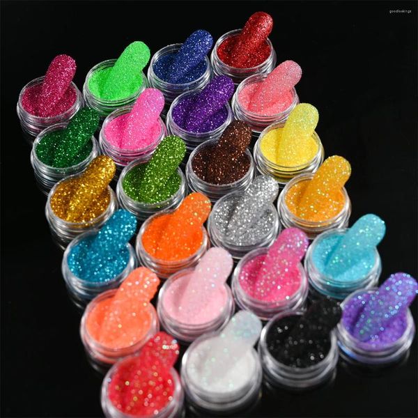 Brillo de uñas 24 colores Set Azúcar Arena en polvo para uñas Brillante Iridiscente Colorido Cromo Pigmento Polvo Cristal Diamante Manicura Decoración
