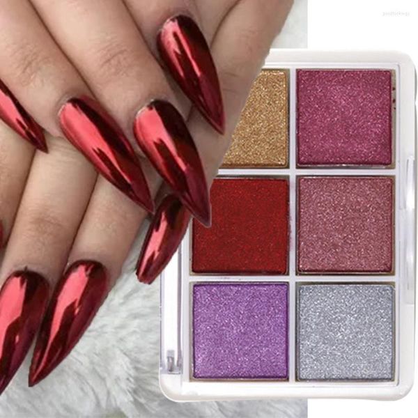 Paillettes pour ongles 4/6 grilles/boîte poudre miroir rouge Aurora métal solide Chrome Pigment Art décoration UV Gel vernis manucure poussière-
