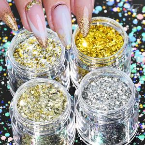 Nail Glitter 4pcs / set Gold / Silver Holographic Sequins Net-10g / jar Mixed Hexagon Sparkly Flakes 2023 's Laser Manucure Decor