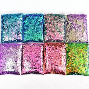 Nagel Glitter 50g / Bag Kameleon Art Mix Size Chunky Hexagon Laser Pailletten Kleurrijke Glanzende Mermaid Manicure Vlokken Decoratie WS # 54