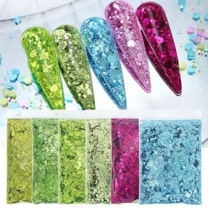 Nagelglitter 50G Grasgroen Gemengde Zeshoeken Pailletten Decoraties Kobaltblauw Pigmentpoeder Zomer Nagels Kunstaccessoires DIY Tips