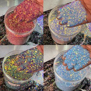Nagelglitter 50g holografische kameleon gemengde zeshoekige pailletten vormen vlokken regenboog pigment dikke iridiscent decoratie 230814