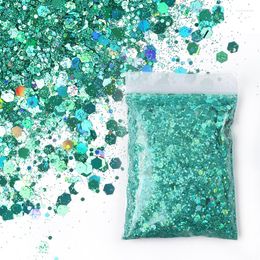 Brillo para uñas, polvo grueso láser de 50G, lentejuelas hexagonales holográficas, mezcla brillante, copos de color verde oscuro 3D para abalorios DIY, decoraciones artísticas