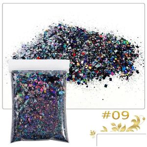 Nagelglitter 50 g laser vierkant pailletten bk mix rec vorm vlokken ontwerp holo 12colors iriserend pigment voor diy manicure druppel afgifte h otn2c