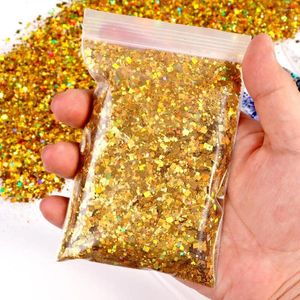 Nagelglitter 50g Gemengde kunstvlokken Poeder Laser Holografisch Goud/Zilver Tuimelaars Vierhoekig Vierkant Dikke Pailletten Los