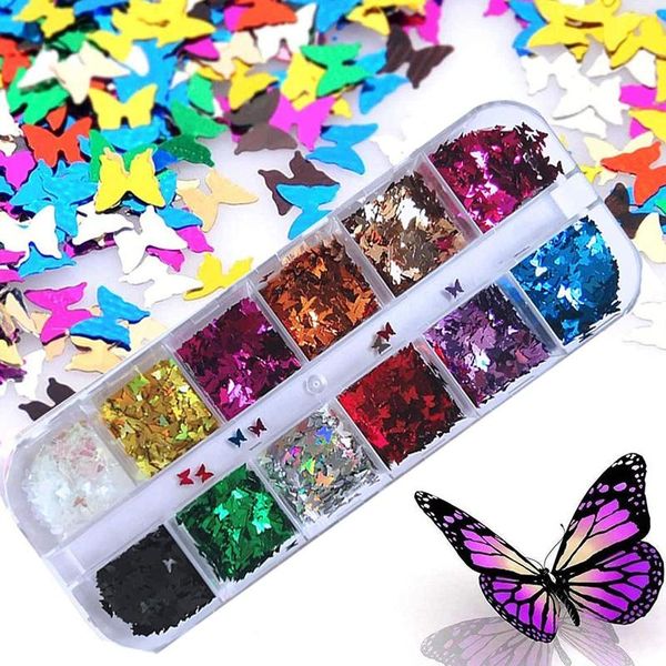 Brillo para uñas 5mm Mariposa Uñas Lentejuelas Decoraciones holográficas Manicura Accesorio Copos Kit Diseño láser 3D Encantos Adornos