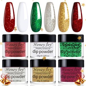 Nail Glitter 6 coffret Très Fines Couleurs de Noël Rouge Vert Doré Dip Powder Kit Trempage comme Gel Polish Effect 230802