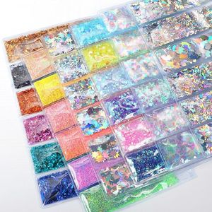 Nail Glitter 6grids / Bag Coeur Étoile Motif Holographique Flocons Mixte Miroir Géométrique Hexagone Paillettes Tranches DIY Manucure Prud22