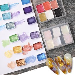 Nagelglitter 6 -stcs/set kunst pigment schilderen parel chroom decor aquarel verf trek bloem nagels vast poeder manicure make -up